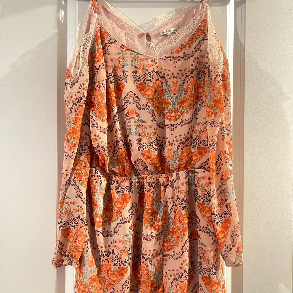 Floral Long Sleeve Dress with Lace Trim